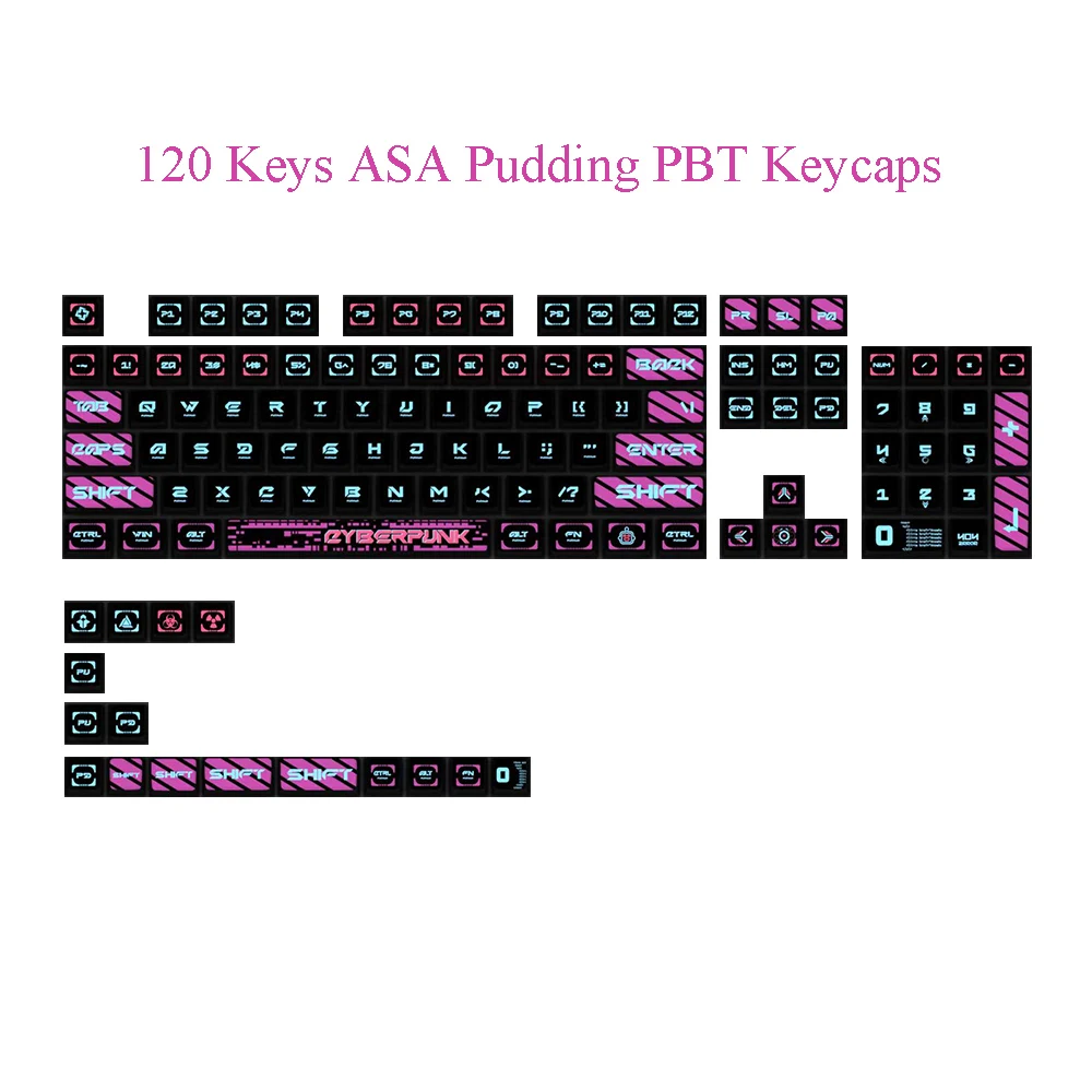 ASA Pudding PBT Keycaps For Cross Swtich Mechanical Keyboard Five Sided Thermal Dye Sublimation Custom Cyberpunk Backlit Keycap