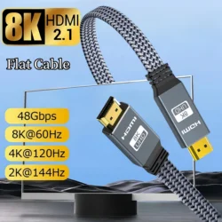 8K HDMI 2.1 Falt Cable 48Gbps Ultra High Speed Braided Cord 8K60 4K120 144Hz eARC HDR10 Compatible with Roku TV/PS5/HDTV/Blu-ray