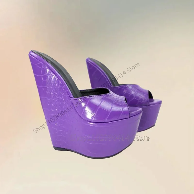 

Purple Alligator Print Peep Toe Wedges Heels Platform Slippers Slip On Women Shoes Novel Fashion Party 2023 Zapatos Para Mujere