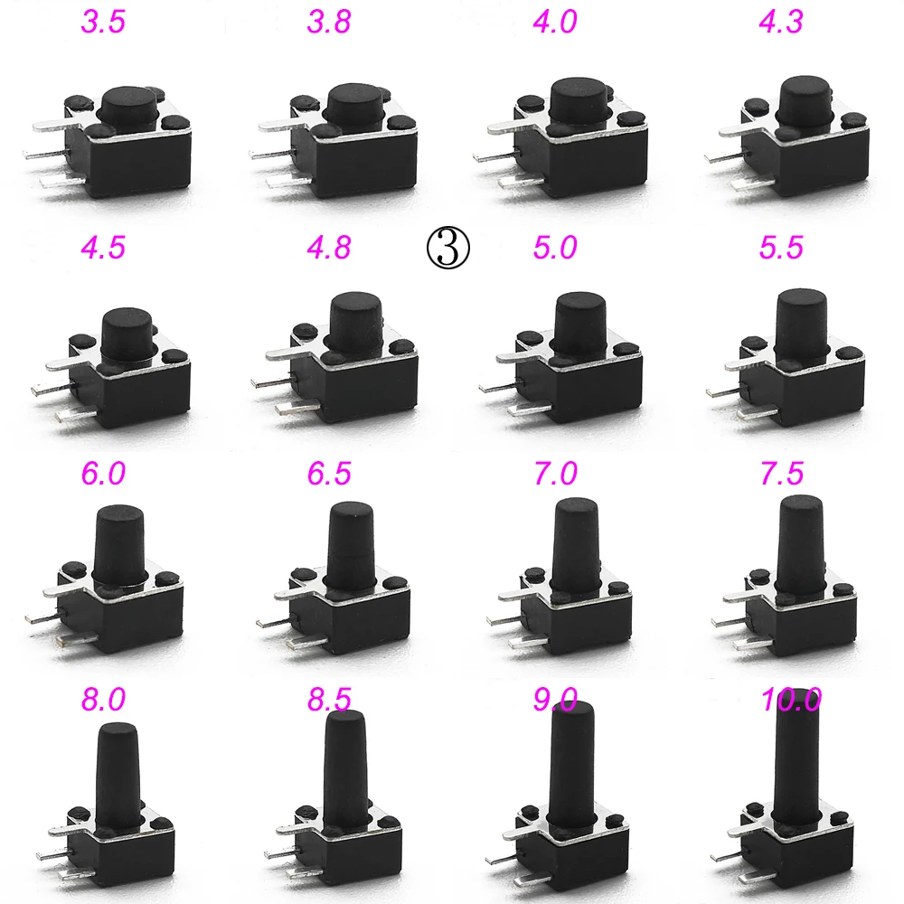 50PCS 4.5X4.5MM H=3.5/3.8/4/5/6/7/8/9/10/11/12MM DIP SMＤ 12V Micro Button Tact Switch Momentary Tactical Push Button For Key Toy