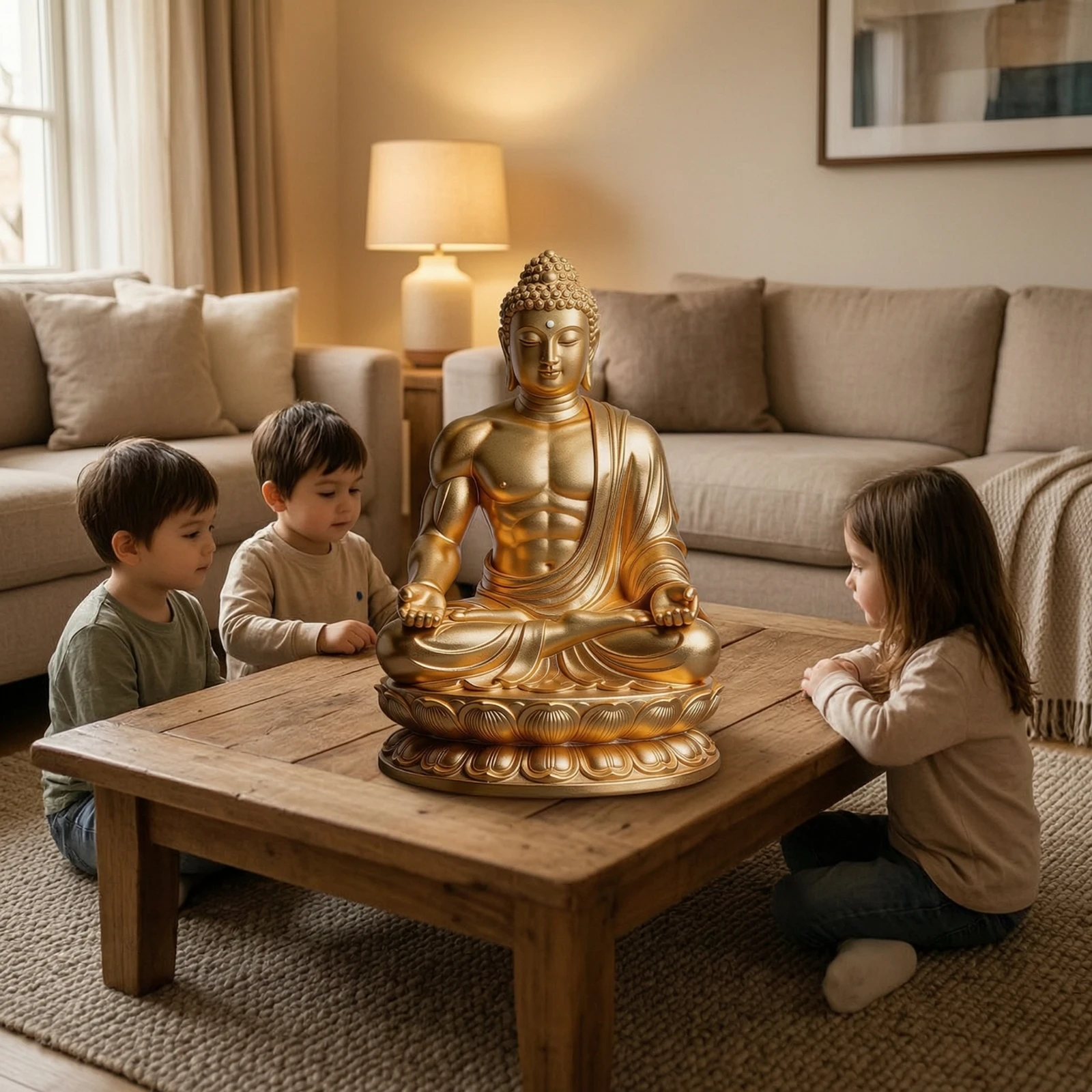 Statue de Bouddha méditant compacte sur piédestal en lotus, figurine de Bouddha zen paisible pour bureau, coin de méditation