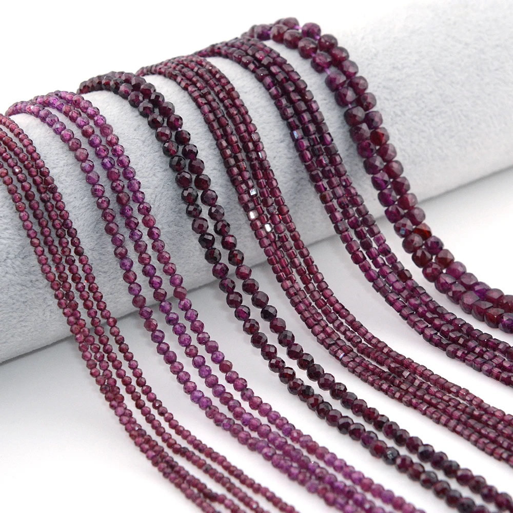 Natural Rhodolite Garnet Faceted Round / Cube Beads 2mm,3mm,4mm,for Jewelry Making Bracelet Necklace Beads DIY Accessories