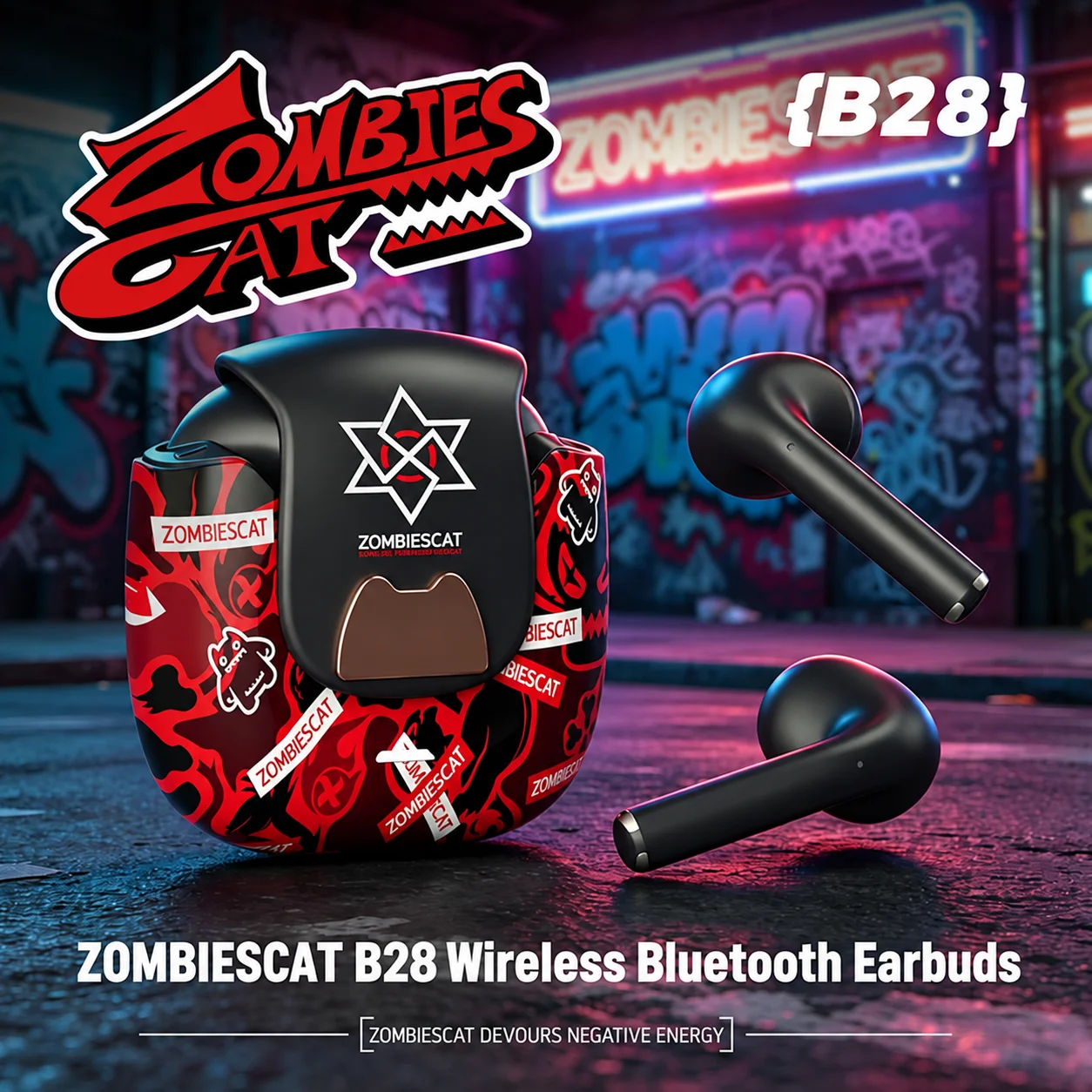 ZOMBIESCAT B28 TWS Bluetooth 6.0 Earbuds AI Translation Low Latency Game Mode 13mm HiFi Driver Semi-In-Ear Earphones 24H Battery