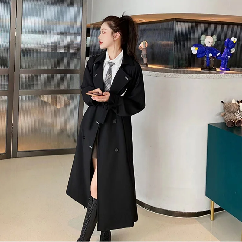 

Women'S Short Trench Coat Double Breasted Vintage Lapel Neck Long Sleeves Female Chic Lady Outfits Retro Loose Single-Breasted