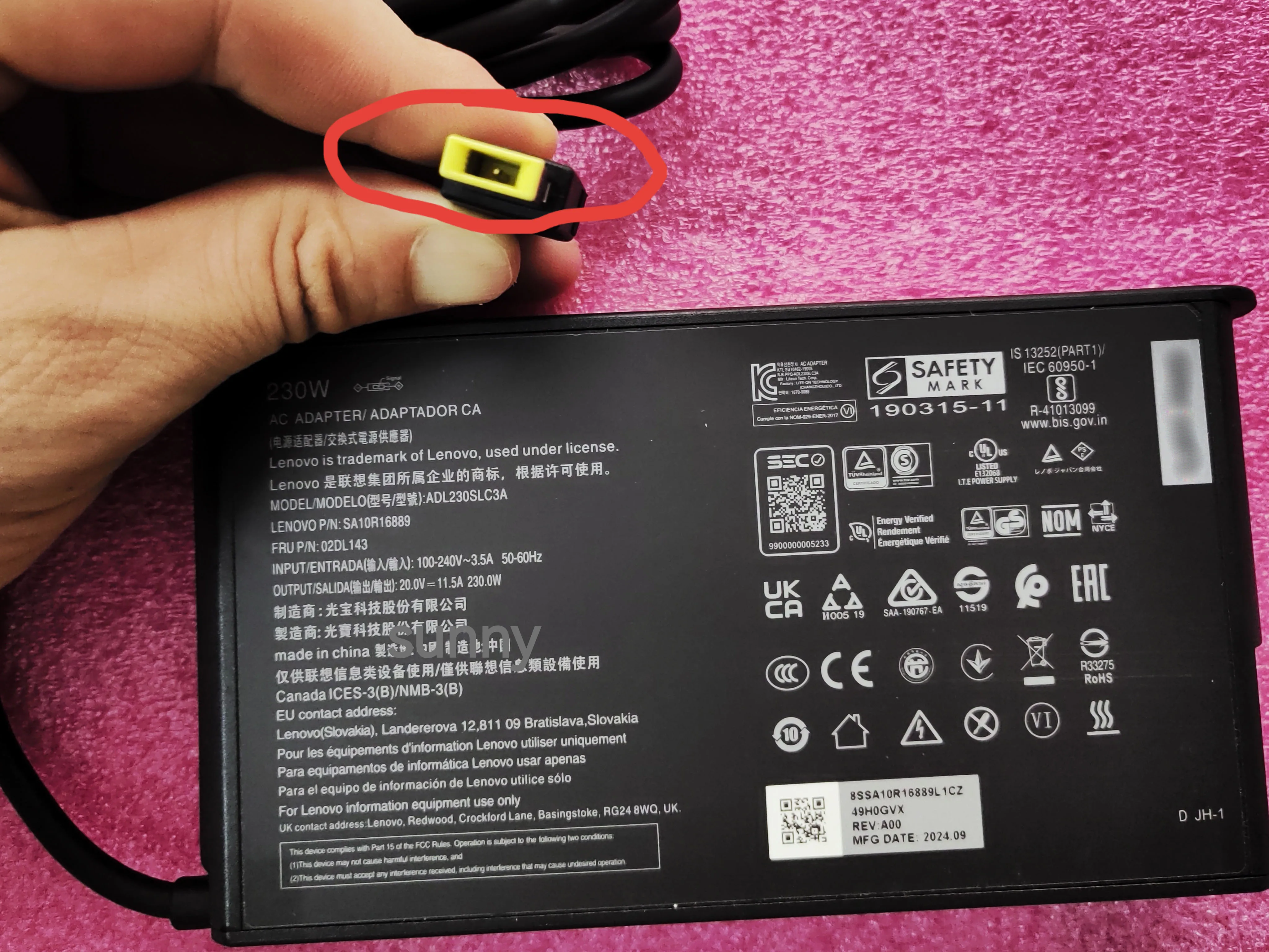 For Lenovo Legion 5 Pro 16IAH7 20V 11.5A SA10R6889 02DL143 190315-11 UK CA 230W AC Adapter 100%Original