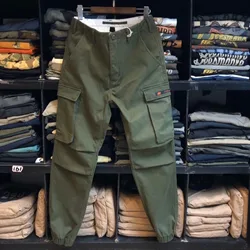 100% Cotton Thickened Plush American Casual Camouflage Multi Pocket Workwear Pants Men's Tights Small Legs Fleece Military Pants