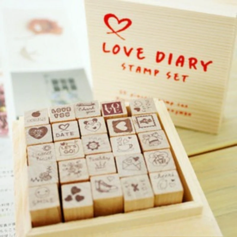 هدية القرطاسية الإبداعية 25 مكتب اللوازم المدرسية لطيف طوابع صغيرة في صندوق DIY بها بنفسك مذكرات الكورية المطاط ختم مجموعة 2 خيارات كاواي