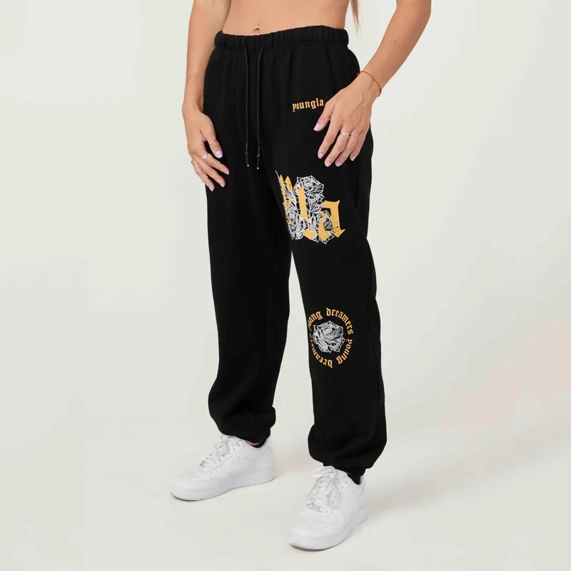 

American sports pants, gym fitness running training pants, cotton looped printed ankle binding pants, autumn and winter