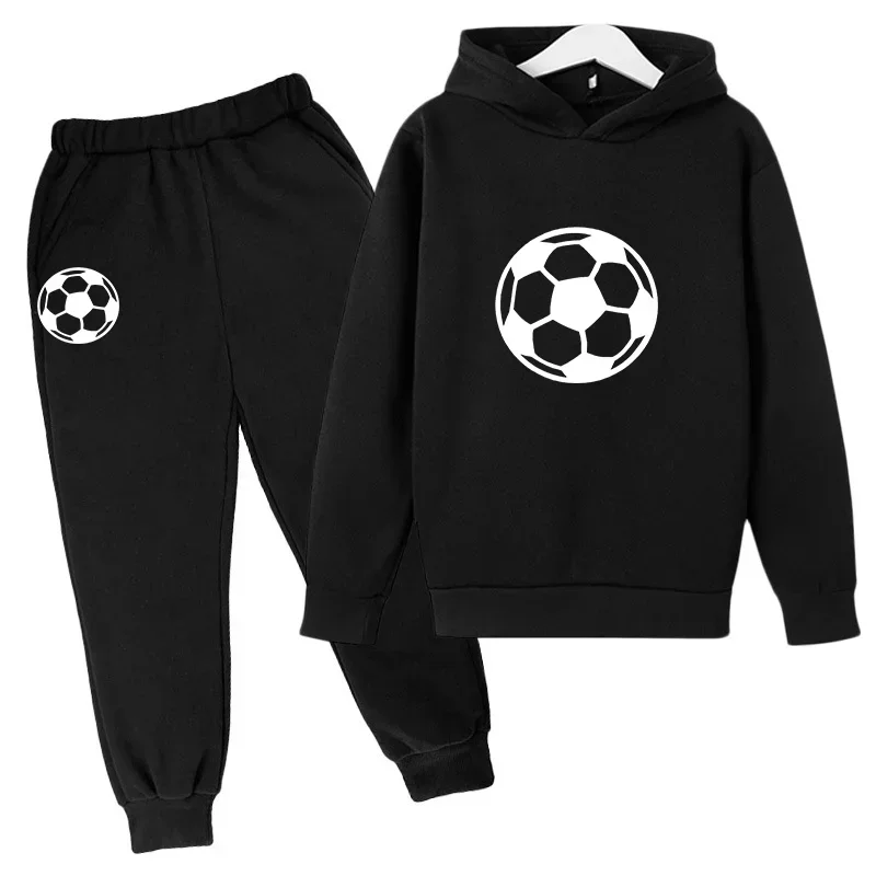 

2024 Spring Autumn Football Printed Children Hoodie+Pant 2pcs Suit 2-14 Years Kid Boy Girl Clothing Pullover Sports Casual Set