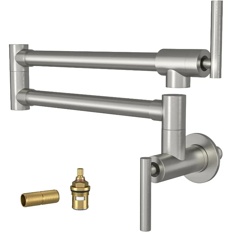 

Pot Filler Faucet Brushed Nickel Finish Commercial Wall Mount Stove Kitchen Faucet, Stainless Steel Folding Faucet Over