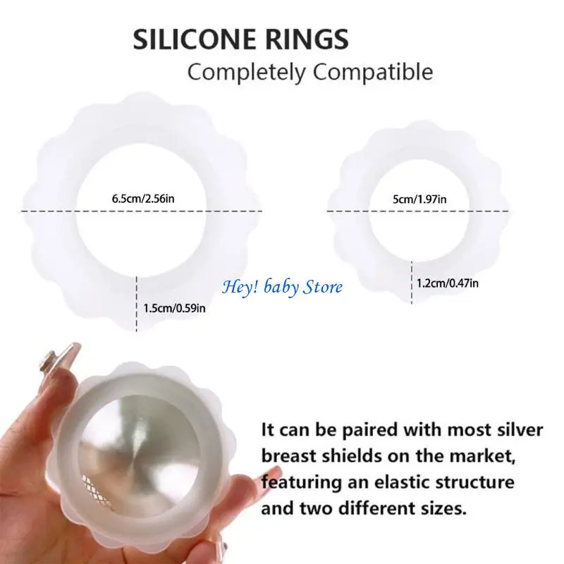Q1FE Silver Nursing Cups Pelindung Pad Silcone Rings Bayi Baru Lahir Esensial Menyusui Puting Pelindung Cincin Aksesori