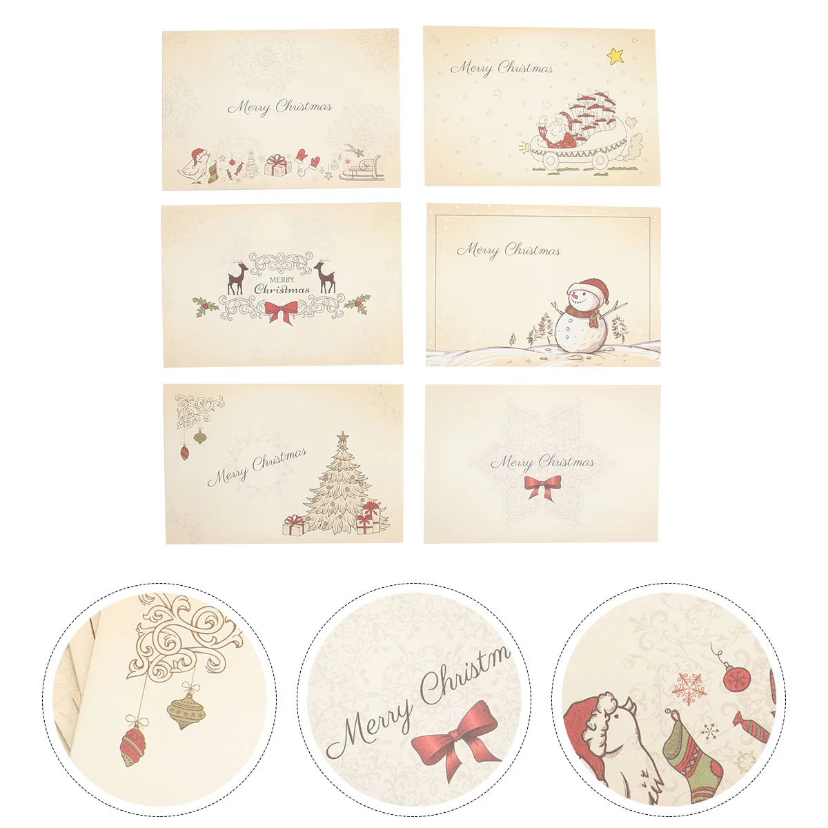 

6 Pcs Christmas Envelope Gift for Friends Blessing Greeting Card Retro Style Message Paper Design