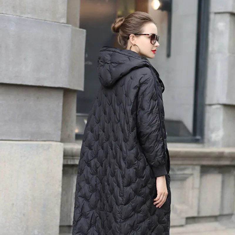 uxury Women Winter Embroidery Long down jacket 2022 Hooded Brown Oversized Hooded Puffer jacket Black 90% White Duck Down Coat