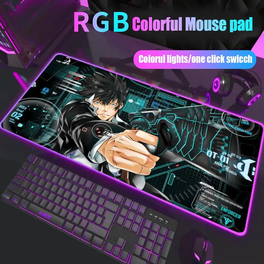 

Anime Psycho Pass Mouse Pad Gamer Rgb Desk Mat Back Light Led Mousepad Setup Gaming Accessories Deskmat Big Mousepad Backlight