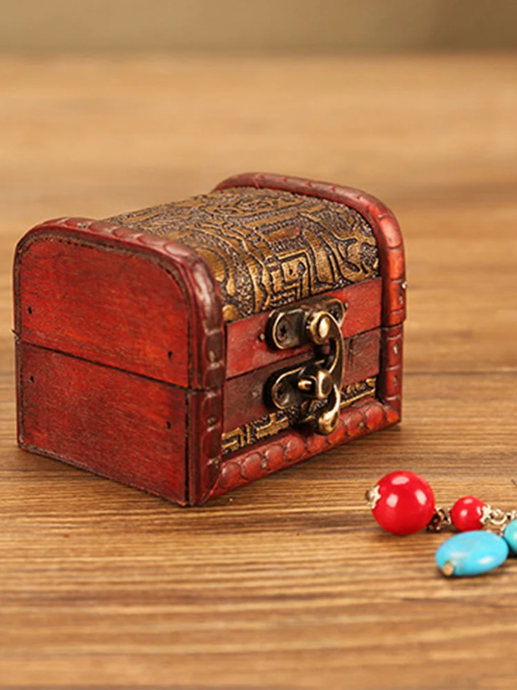 1 piece vintage metal lock wooden storage box jewelry treasure storage box, Christmas birthday gift