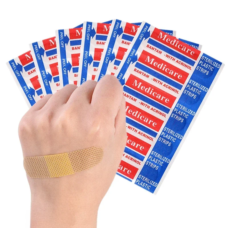 100pcs/pack Nonwovens Band Aid Patch for First Aid Strips Tape Sticking Plaster Waterproof Woundplast Adhesive Bandages