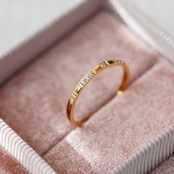 Luxury Non fade 316 L Stainless Steel Pave Micro Zircon Ring Woman Golden Colour Fashion Personality Ring Not Fade
