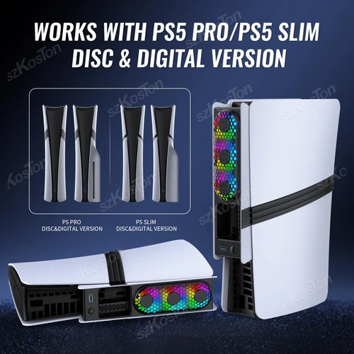 Imagen 2 del producto Ventilador de refrigeración para PS5 Pro/PS5, ventilador externo delgado, Enfriador silencioso con luz LED para Playstation5 Pro/Slim Disc y edición Digital