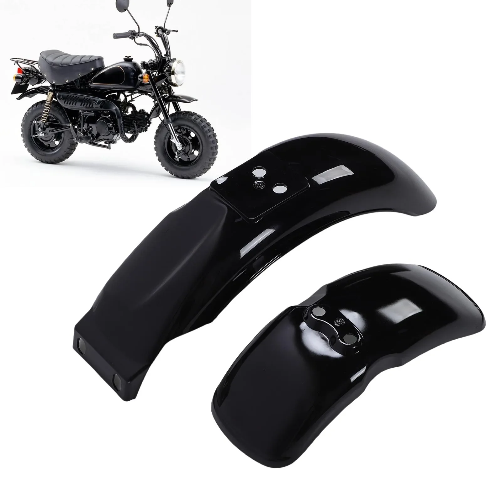 Juego de protectores de guardabarros delantero y trasero para motocicleta, repuesto negro brillante para bicicletas Monkey Gorilla Z50 Z50A Z50J Z110 Z125 de 8 pulgadas y 10 pulgadas