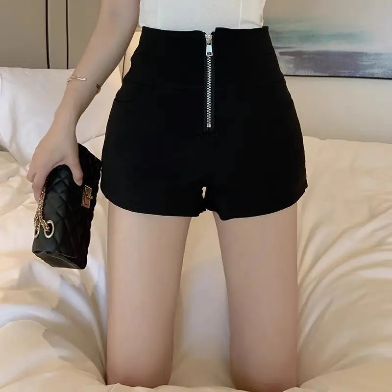 High Waist A-Line Shorts plus Size Women's Black Casual Hot Pants Summer 2026 Loose Fitting Slimming Wide Leg Pants