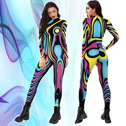 Multicolour Printing Holiday Party Women Jumpsuits New Fashion Sexy Jumpsuit Wear Cosplay Costume Catsuit Bodysuit