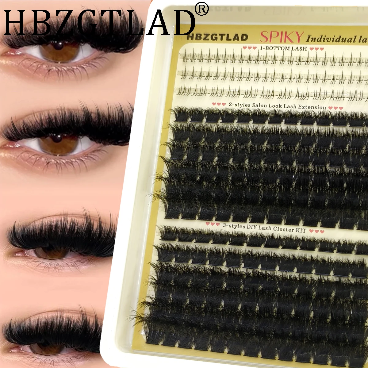 HBZGTLAD 15 Reihen 60-200D Faux Mink Wimpernverlängerungen Manga Einzelne Cluster-Wimpern 8-18mm Natürliche Lange Schwarze Wimpern Make-up