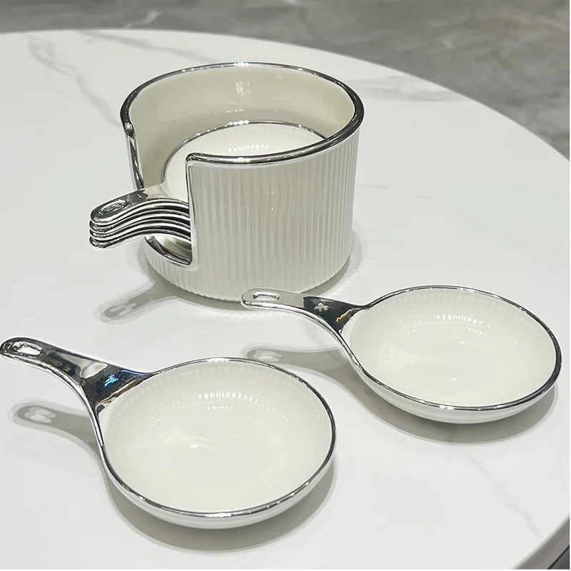 

6Pcs Ceramic Dipping Dish Light Luxury Household Seasoning Plate Storage Dish Hot Pot Seasoning Dish Soy Sauce Vinegar Saucer