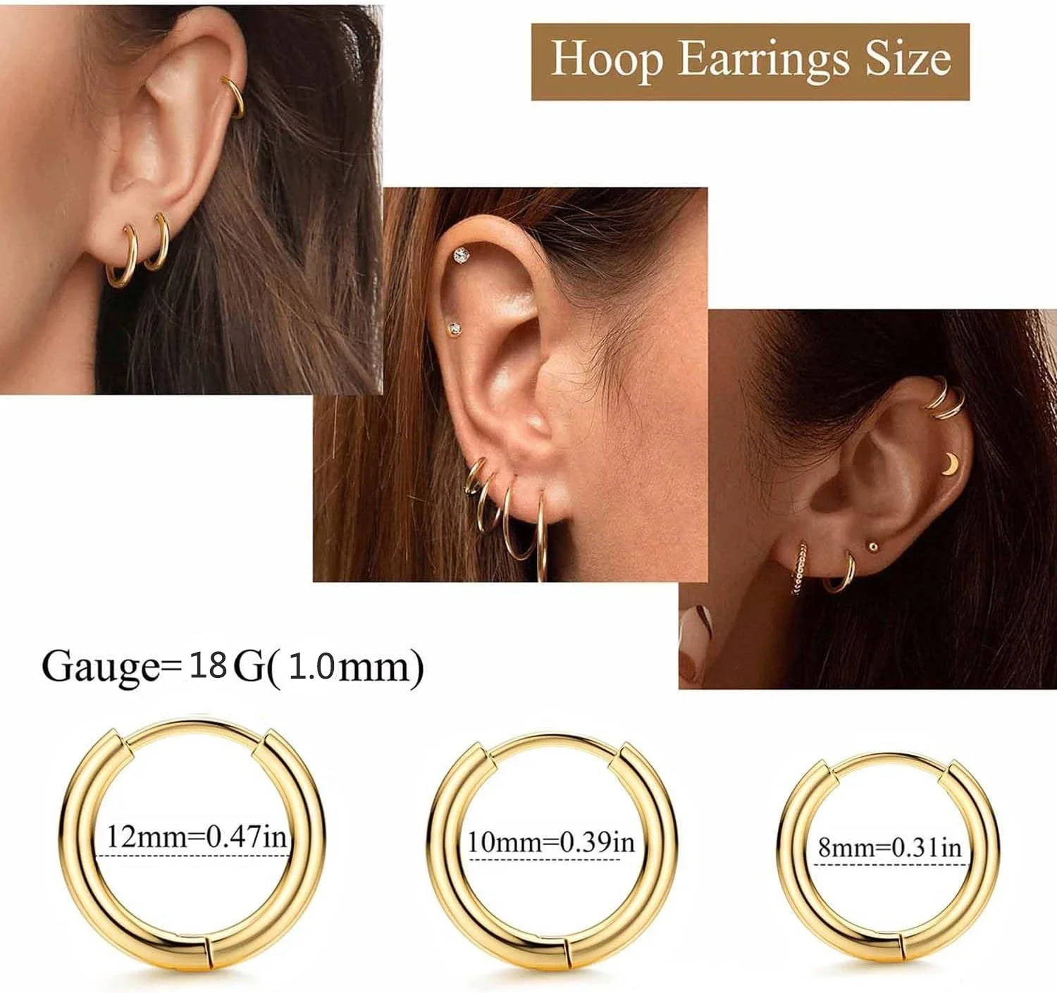Hypoallergenic 18G Stainless Steel Stud Hoop Earrings Set for Women Men CZ Flat Back Earrings Cartilage Earrings Hoop Stud