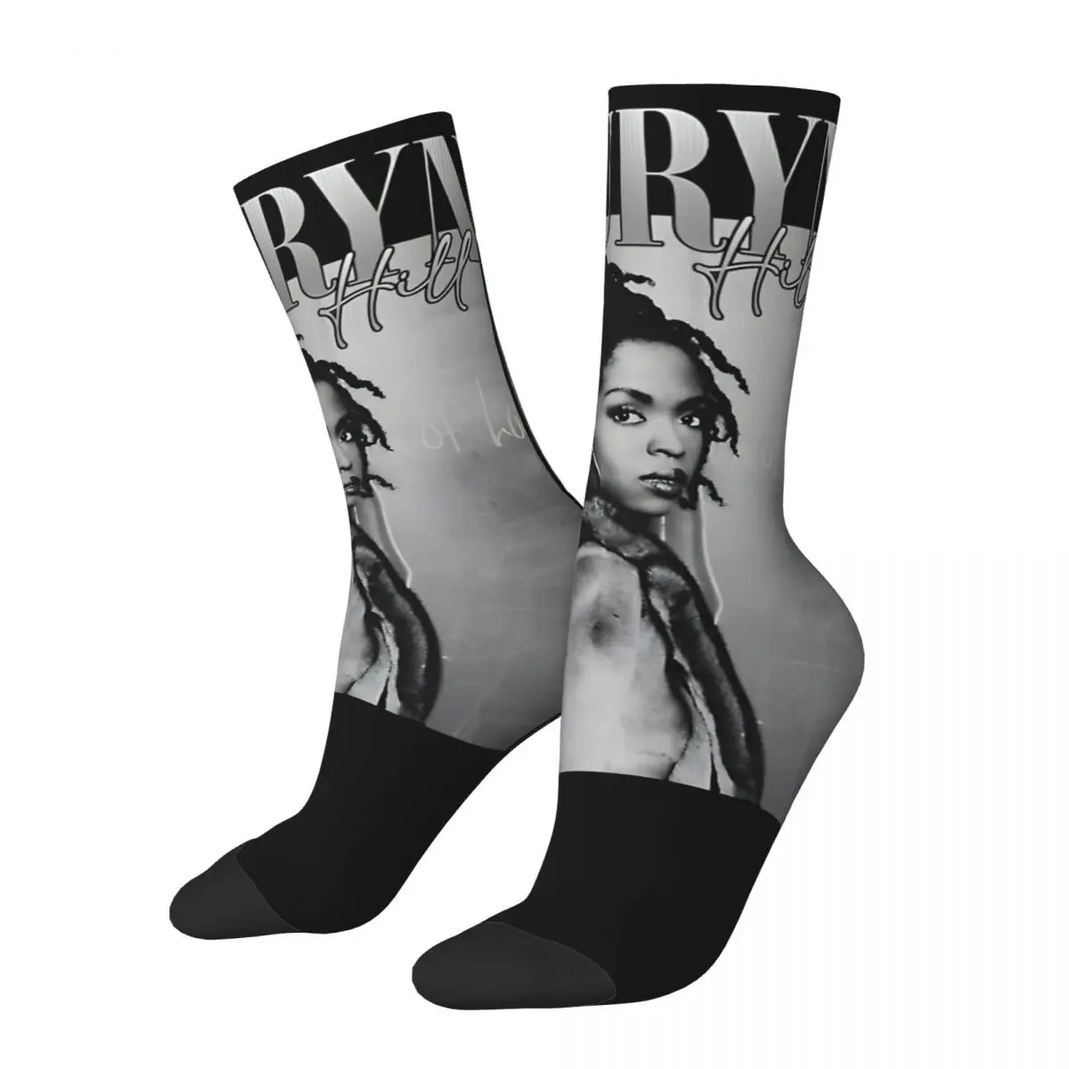 Funny Crazy compression Ensastional Sock for Men Hip Hop Vintage Lauryn Hill Happy Seamless Pattern Printed Boys Crew Sock