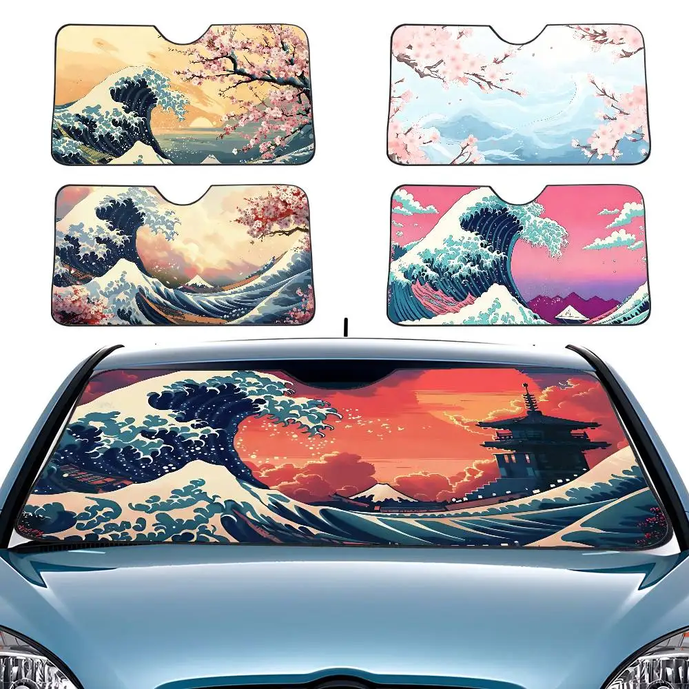 Blue Wave Cherry Blossoms Car SunShade Windshield Car Windscreen Cover Sun Shade Auto Visor Car Accessories