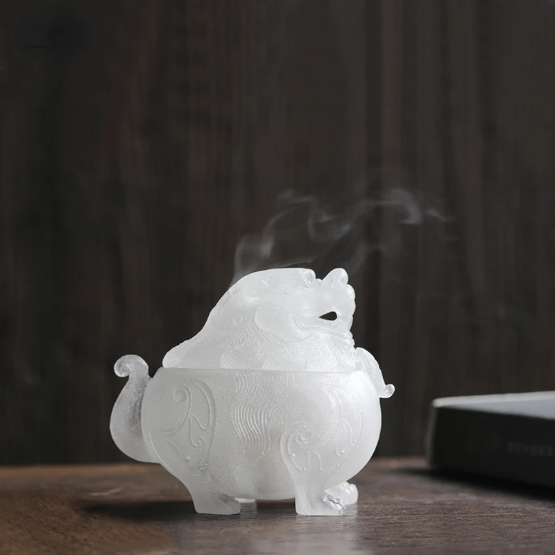 Glass Incense Burner Lion Shape HOME Decor Meditation Aromatherapy Censer Gift for Buddhist Yoga Zen Vintage Craft Decor
