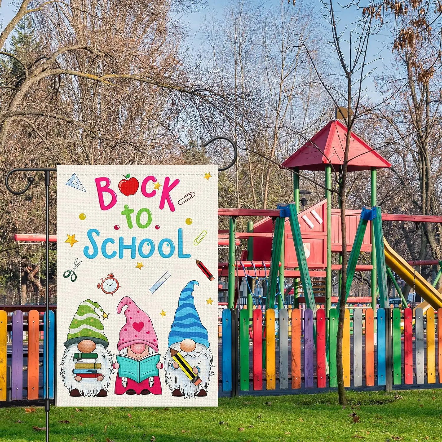 Louise Maelys Back to School Garden Flag 12x18 Double Sided Vertical, Burlap Small Gnome Garden Yard Flags First Day to School B