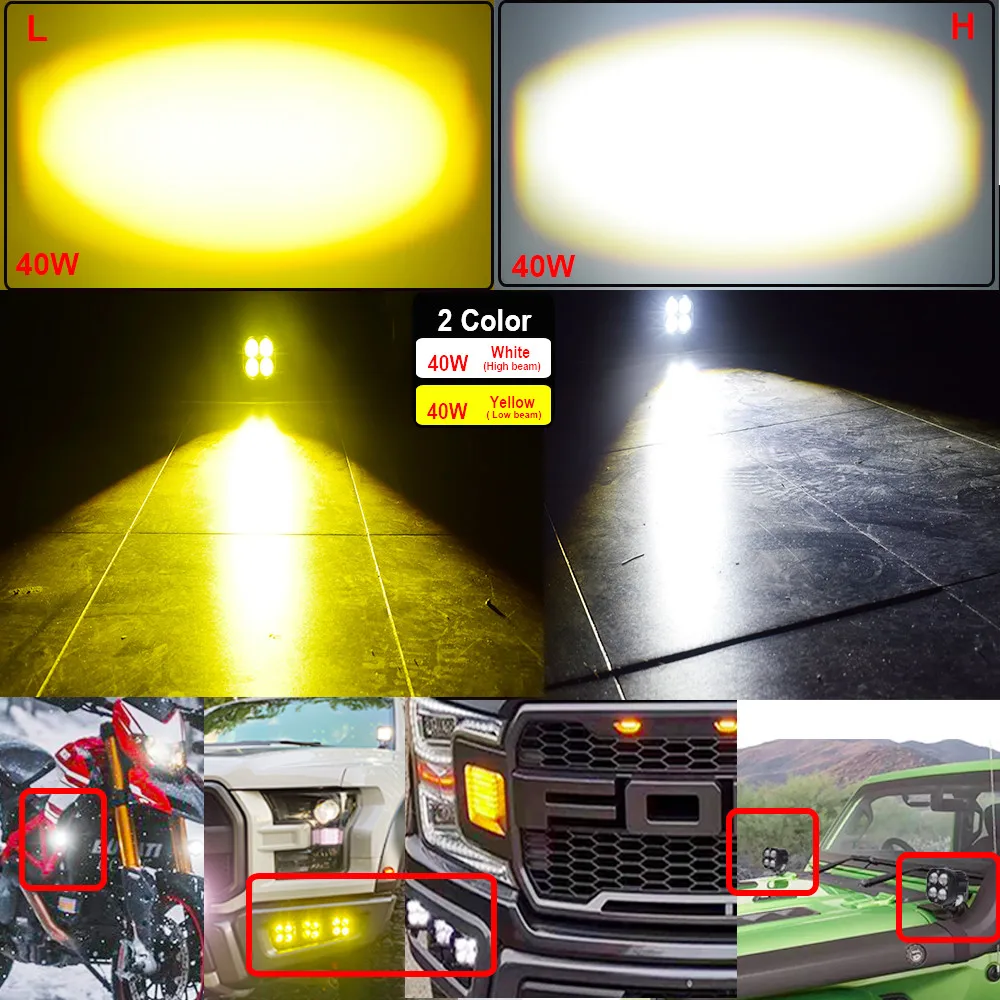 LED-Licht 40W Auto-Scheinwerfer Zweifarbige Motorrad-Spotlights Linse Für LKW ATV UTV Offroad 4x4 Jeep 12V 24V 3 Zoll Nebelscheinwerfer – Detail 10