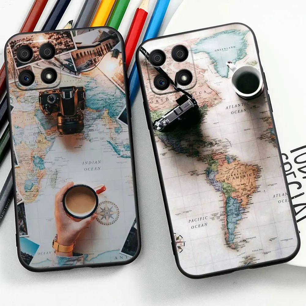 W-World M-Map Travel Plane Phone Case For Huawei P20 P30 Y6P Y7 Y9 NOVA 2I 3I 7I 8I 9SE Honor 90 20 9X 8X X9A X8 X7 X7A Case