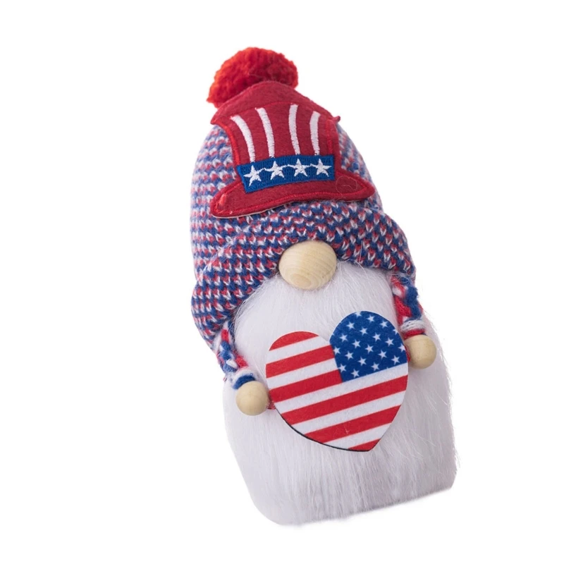 Gnomo del Día Independencia Americana con corazón enanos patrióticos decoraciones gnomos escandinavos Tomtes muñeca