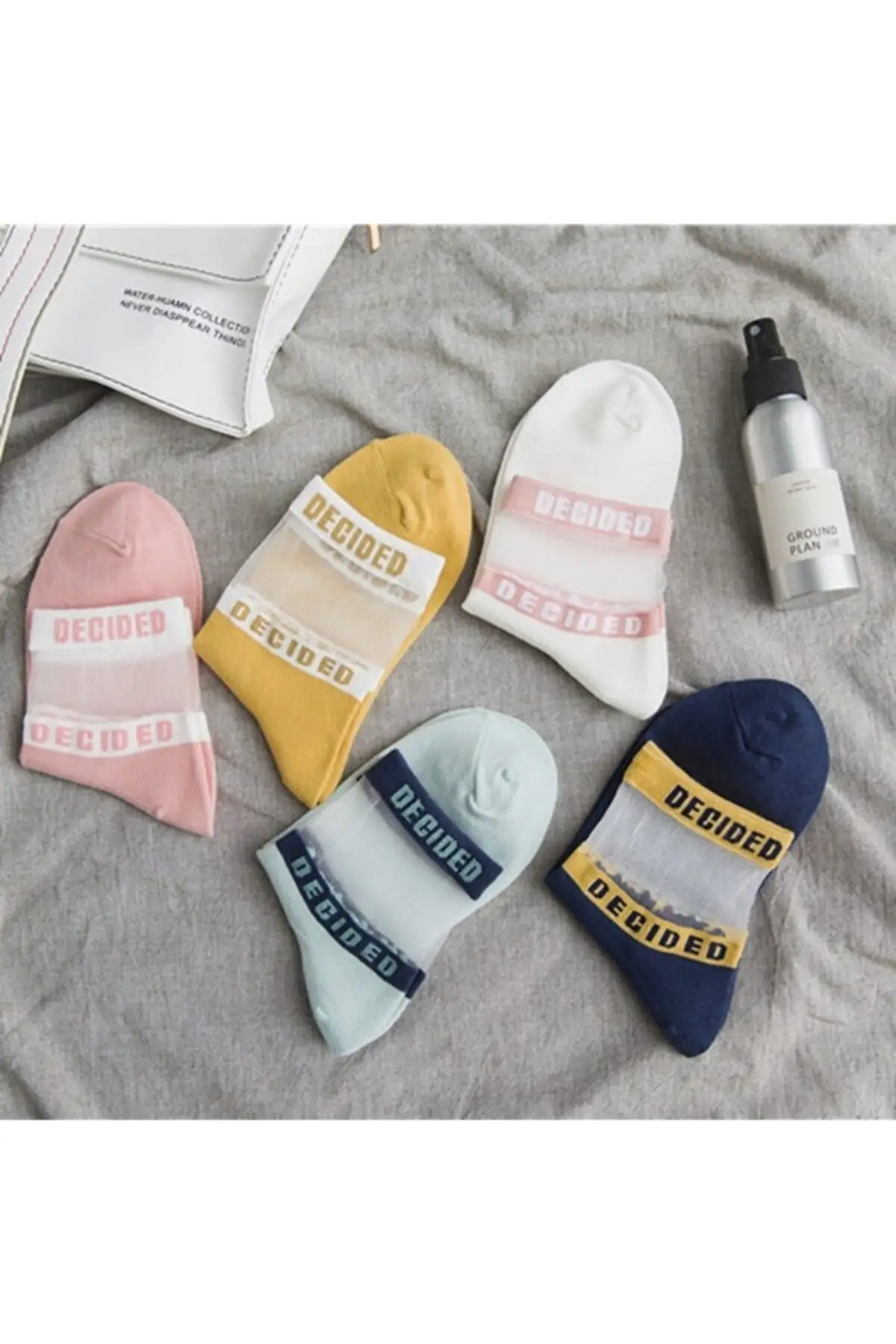 Patterned Tulle Women's Socks 5 Pairs, Different Colors, Black, White, Pink, Blue, Yellow Daily Use, Free Shipping