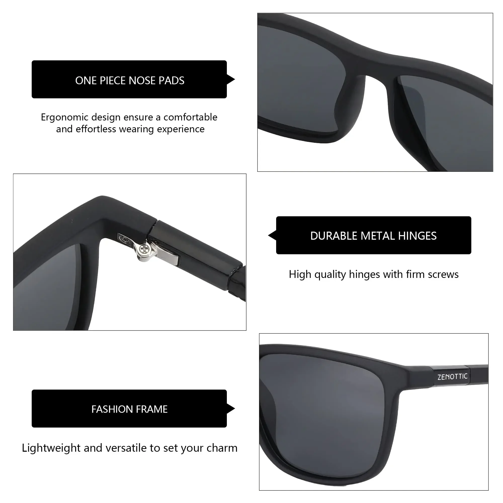 ZENOTTIC Square Polarized Sunglasses for Men - Lightweight TR90 Frame UV Blocking Shades for Sports Driving Fishing Golf