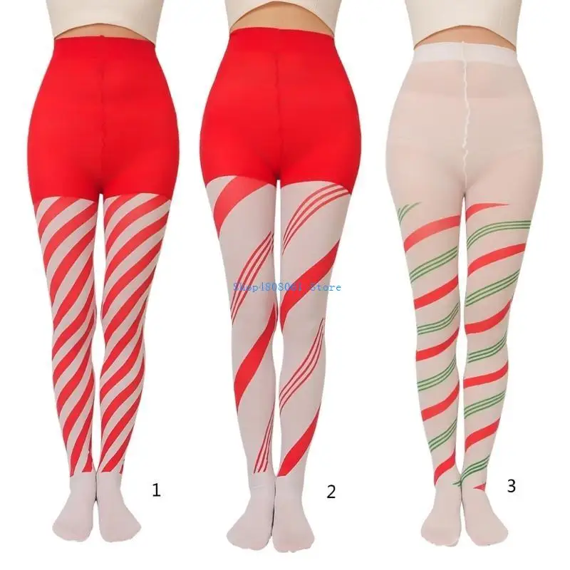 T3LC Kerst Candy Cane Gestreepte Volledige Lengte Panty Kousen Kousen voor Holiday Party Panty Cosplay Kostuum Accessoire