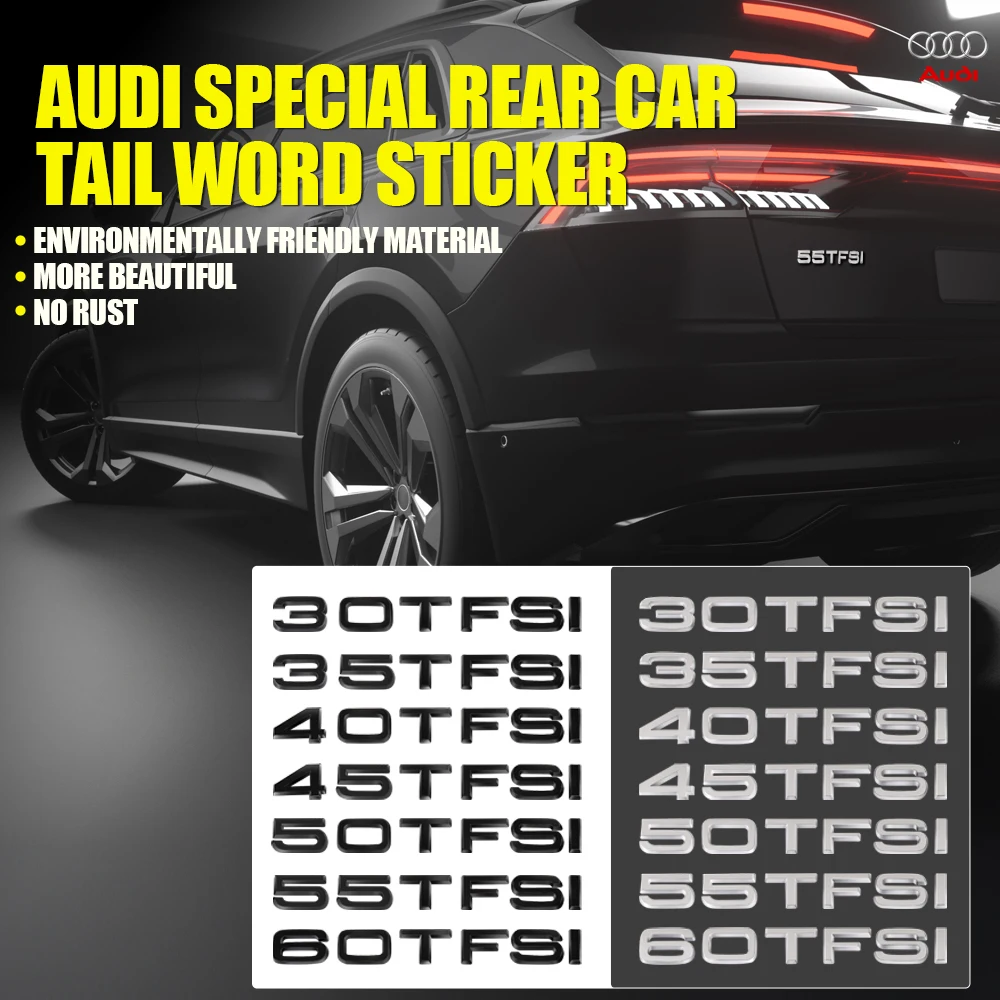 Декоративная наклейка-эмблема на багажник автомобиля для AUDI Sline TT RS Quattro A3 A4 A5 S3 S4 S с надписями 30TFSI 35TFSI 40TFSI 45TFSI 50TFSI 55TFSI 60TFSI