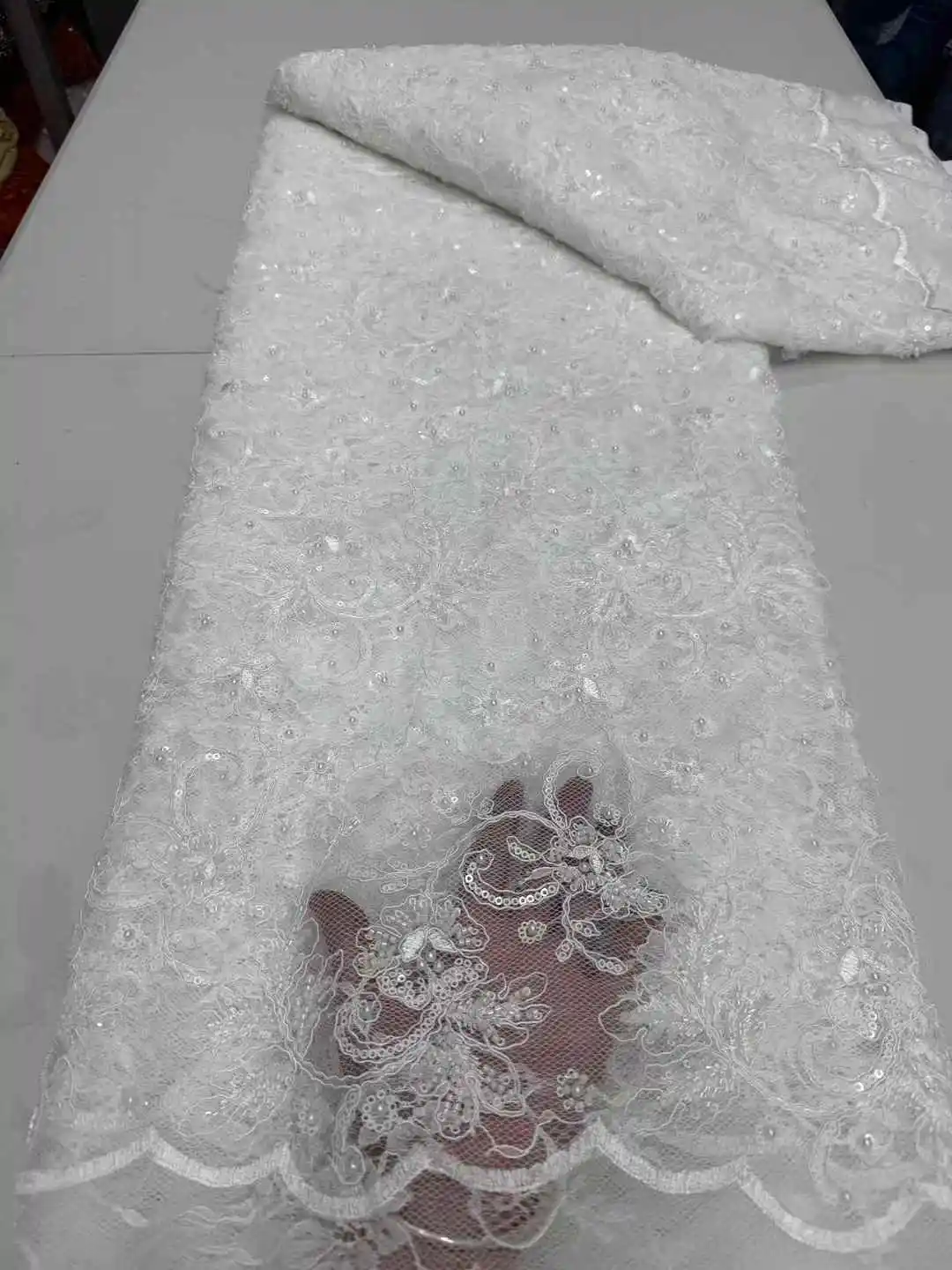2025 African French Nigerian High End Tulle Lace Fabric With Beads Sequins Embroiderg Mesh for Wedding Party Bride Sewing Dress