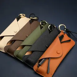Portable Genuine Leather Glasses Case Handmade Cowhide Leather Glasses Storage Box with Lanyard Retro Sun Glasses Spectacle Case