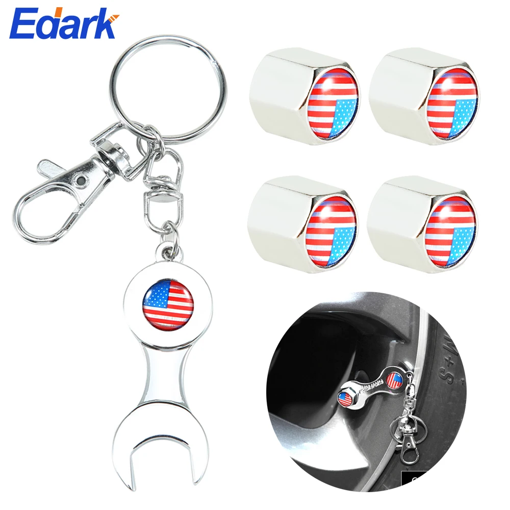 

1 Set America Flag Wheel Valve Stems Caps & Wrench Dust Air Cover Car Universal Accessories for MINI One MINI Coopers Cabrio New