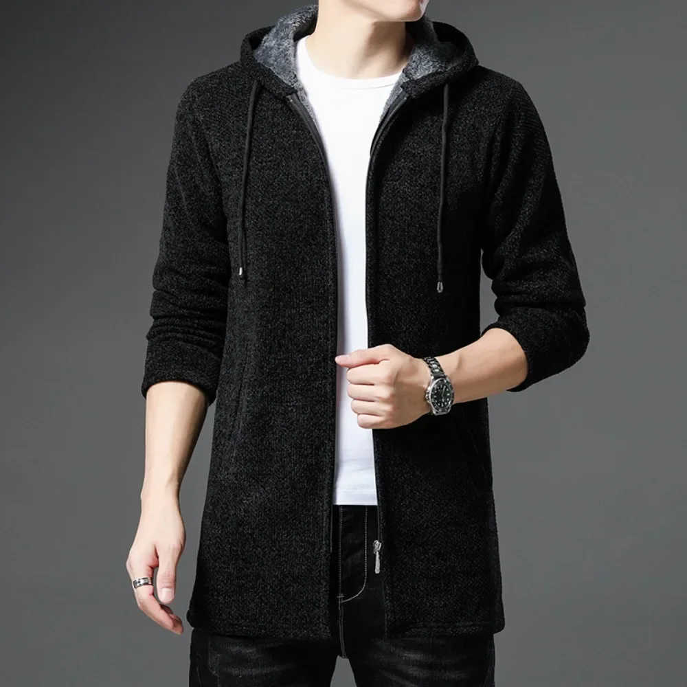 

New Arrival Knitted Sweater Men Spring Autumn Casual Fleece Cardigan Men Sweaters Winter Coats Hooded Jacket Solid Color