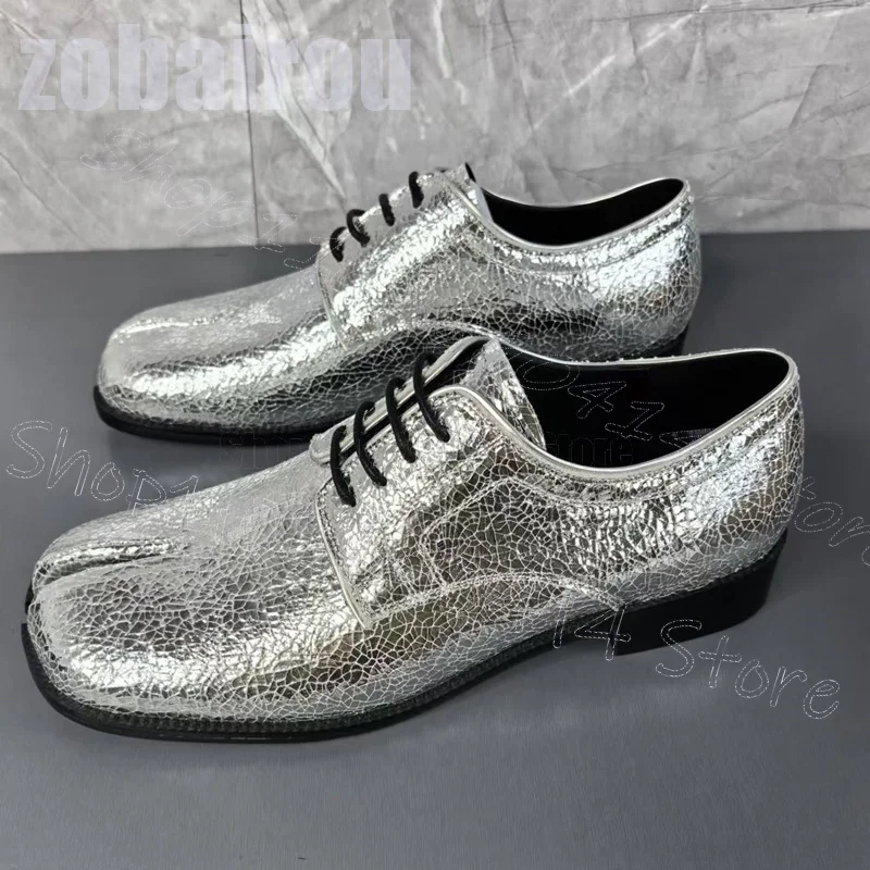 Silver Crack Pattern Flip Flop Strappy Loafers Fashion Slip On Men Shoes Luxury Handmade Party Banquet Dating Men Casual Shoes