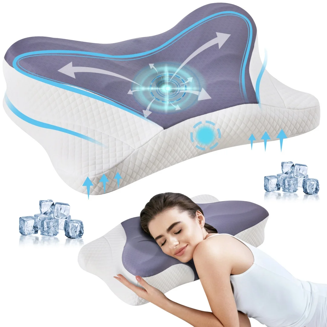 

Ergonomic Butterfly-Shaped Polyurethane Foam Pillow - Slow Rebound for Neck Support & Sleep Comfort, Ideal for Back and Side Sleepers, Machine Washable Cover, Hotel Quality, Bedding | Comfortable Sleep | Soft Texture Fabric, Pillows for Bed