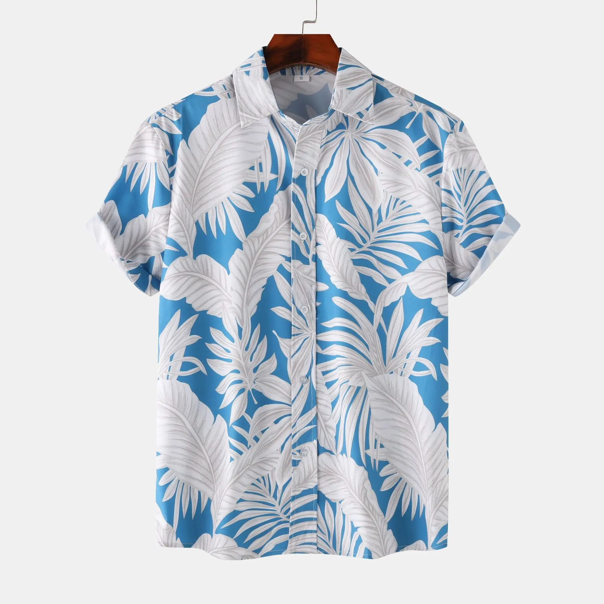 

Blue White Men's Vacation Short Sleeve Shirts Summer Hawaiian Casual Daily Shirts Fashion Beach Holiday Clothing Chemise Hombre