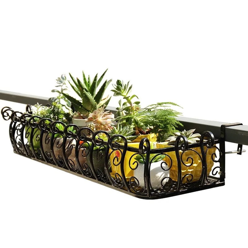 

Heavy-Duty European Wrought Iron Hanging Basket Wall-Mounted Planter for Balcony Railings Security Grilles Rustproof Bracket