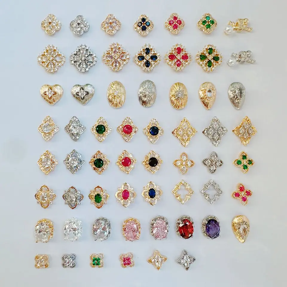 10 Piezas Adornos de Lujo Flores Cruz Corazón Óvalo Estrella para Uñas Zircon Cristal Decoraciones de Manicura Encantos 4