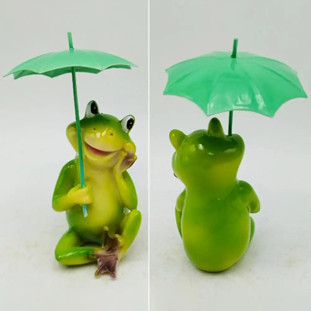 

Cute Frog Sculpture Resin Frog Garden Statue with Solar Umbrella Cute Outdoor Decor Sculpture for Yard Patio Waterproof Pond