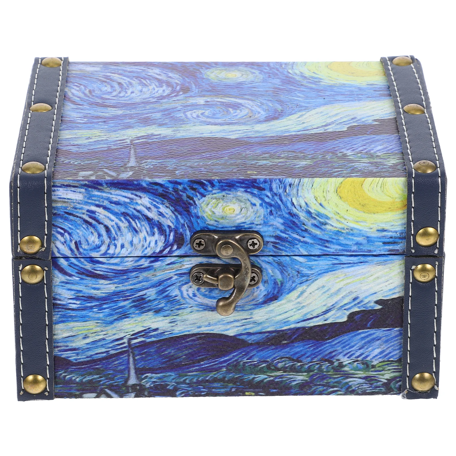 

1pcs Oil Painting Pattern Wooden Storage Box Jewelry Organizer Desktop Trinket Case Retro Keepsake Bangle Earring Holder